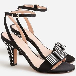 NIB J. Crew Collection Made-in-Italy crystal bow heels in satin Black Size 8.5